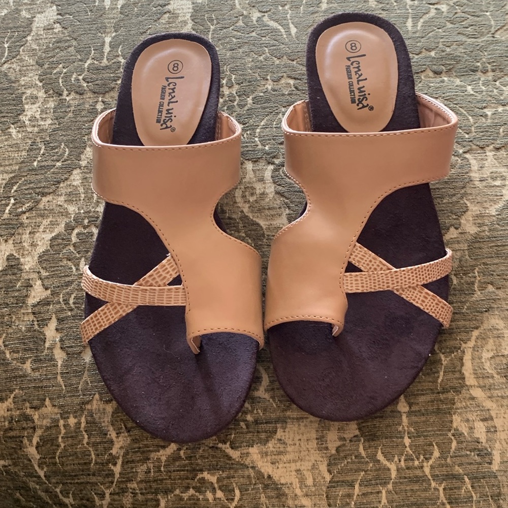 NEW-LENA LUISA BEIGE WEDGE SANDAL SZ 8